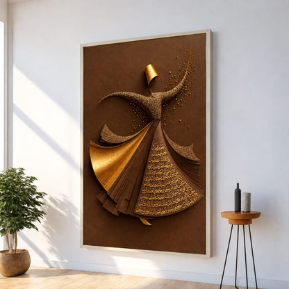 Whirling Dervish Dance Canvas, Arabic Calligraphy Wall Art, Spiritual Sufi Art BROWN EDITION (Copy)