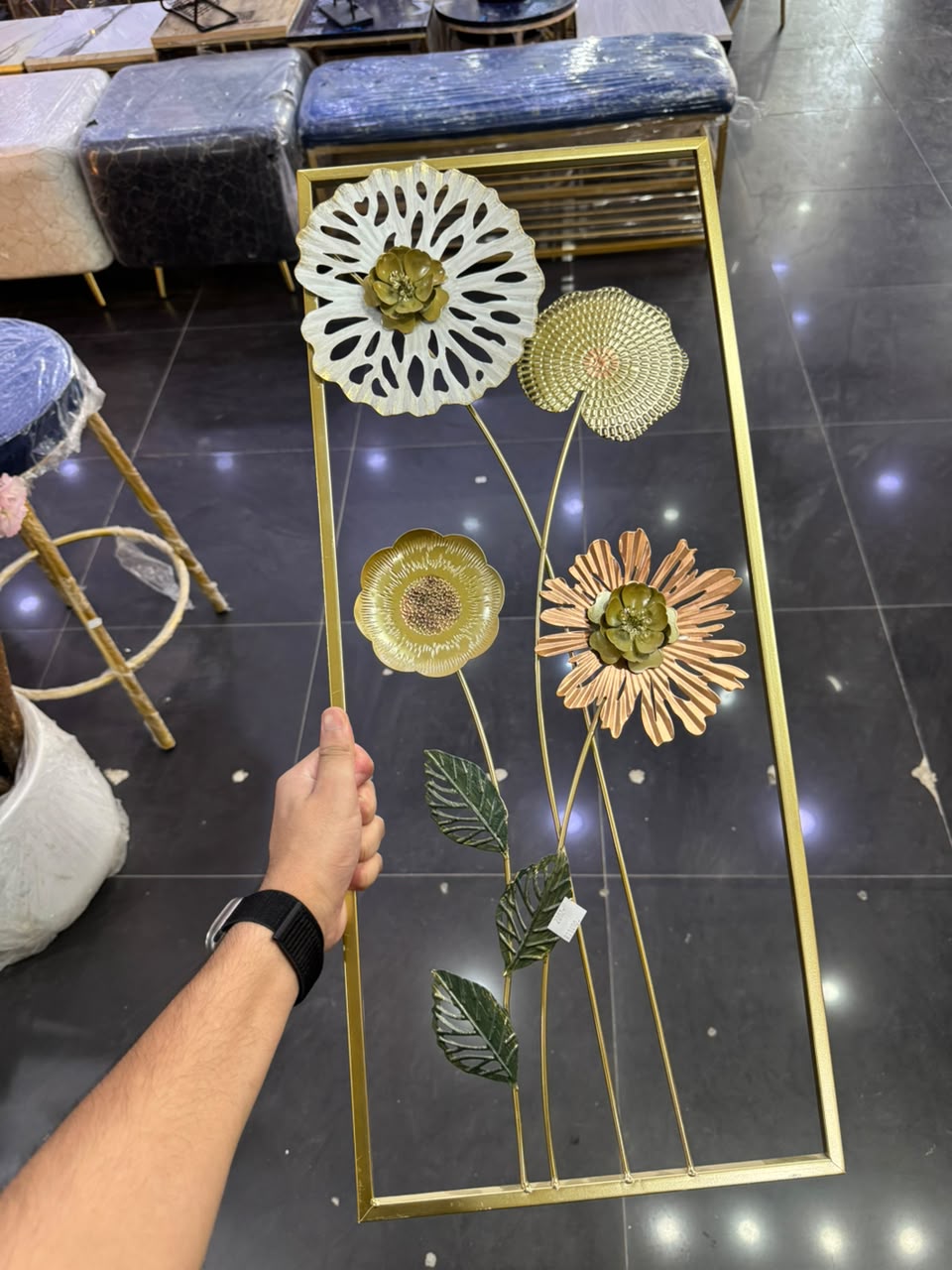 Golden Bloom 3D Floral Metal Wall Art