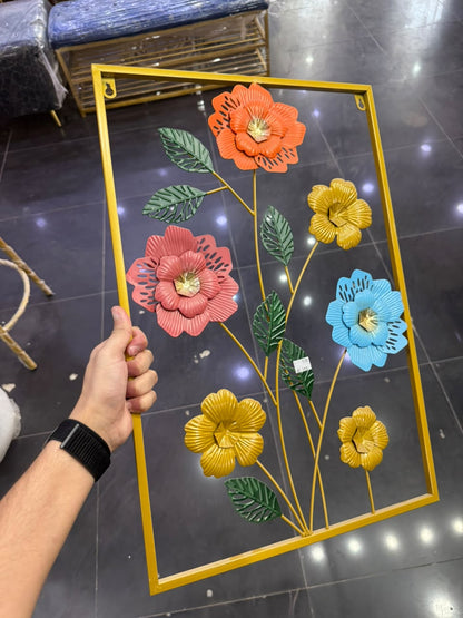 Colorful Bloom 3D Metal Wall Art – Gold Frame