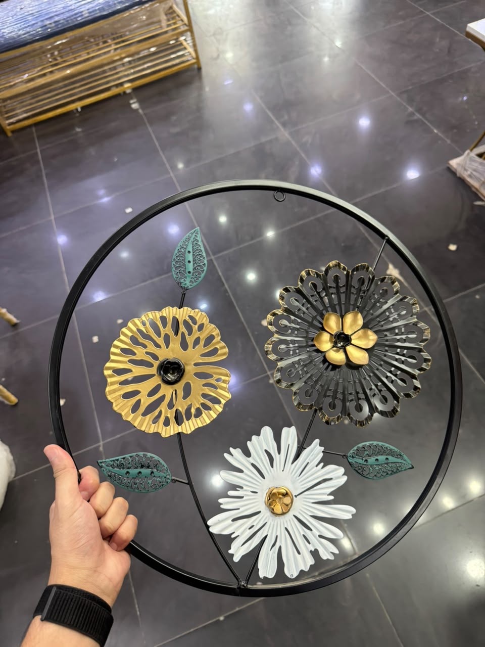 Golden Petal Harmony 3D Metal Wall Art