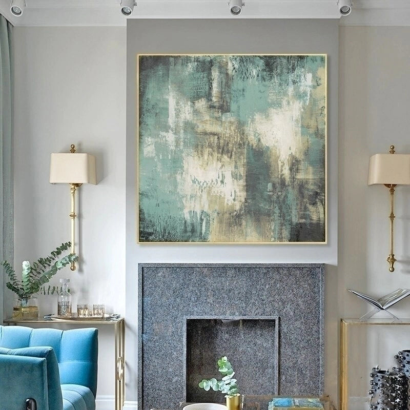 Plain White and Green Abstract Painting