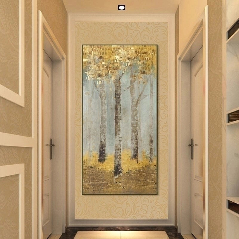 Golden Abstract Trees Painting