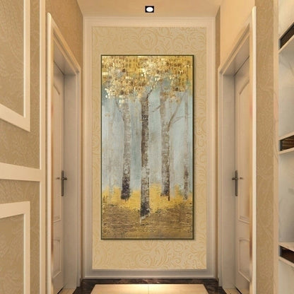 Golden Abstract Trees Painting