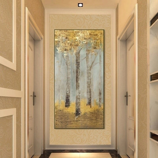 Golden Abstract Trees Painting