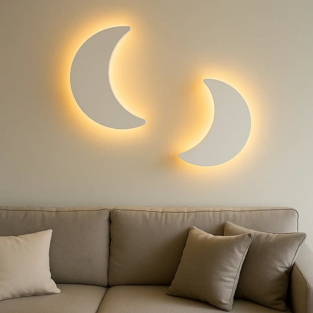 Modern Moon Shape Wooden Wall Lamp