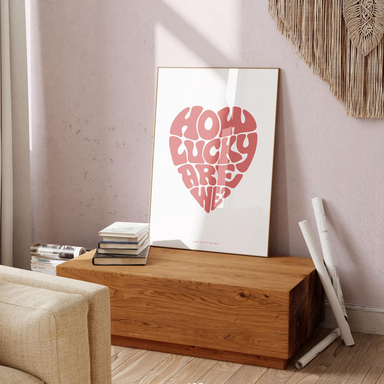 Retro 70s Typography Print: How Lucky Are We - Boho