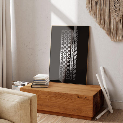 FOCUS Typography Art: Minimalist Office Decor, Black and White