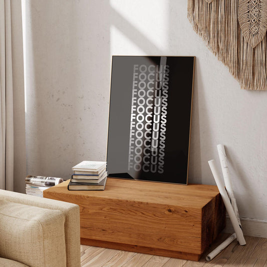 FOCUS Typography Art: Minimalist Office Decor, Black and White