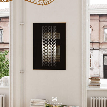 FOCUS Typography Art: Minimalist Office Decor, Black and White