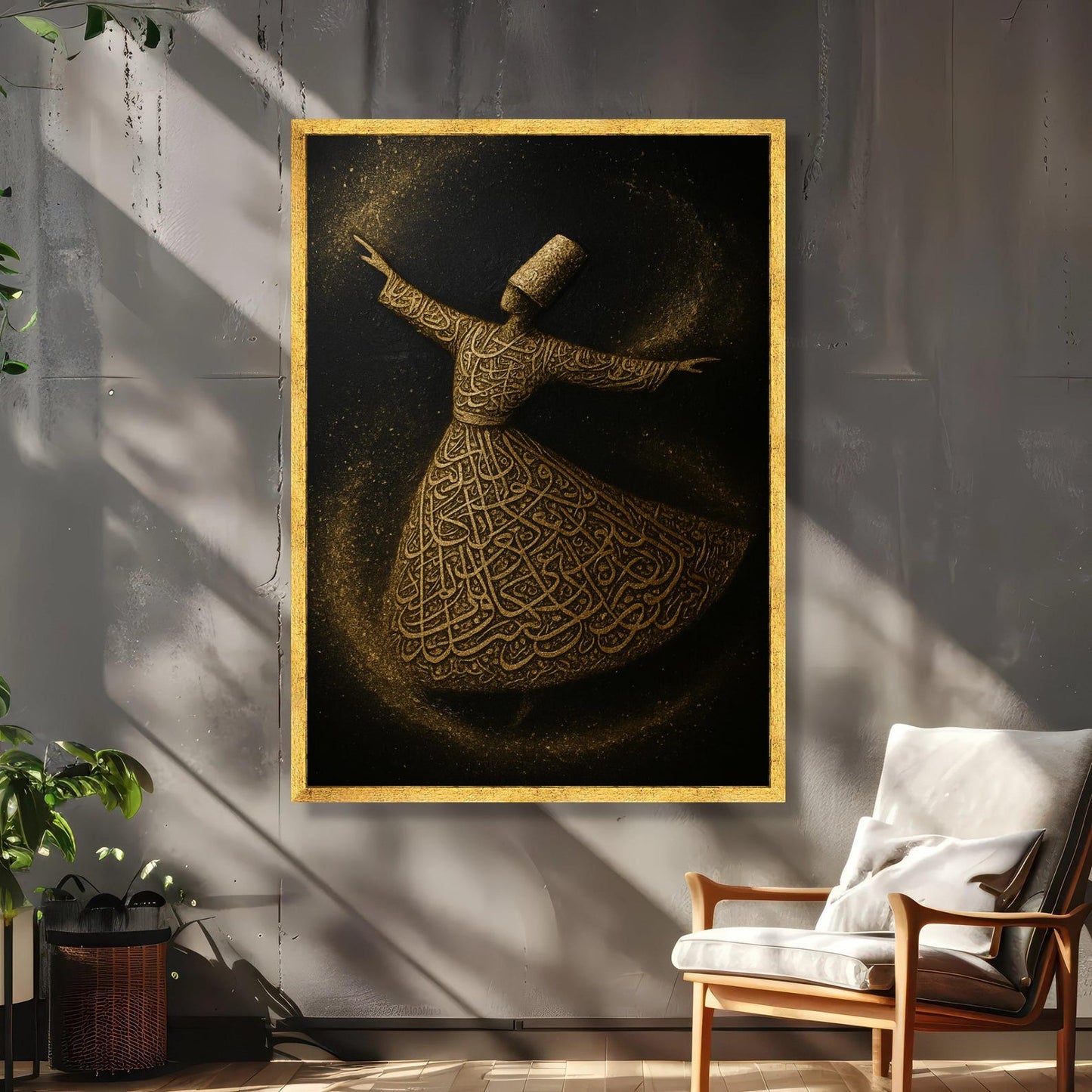 Sufi Spiritual Wall Art Golden Mystic Whirl Canvas