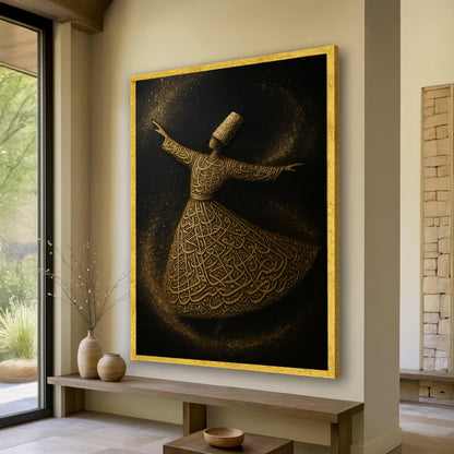 Sufi Spiritual Wall Art Golden Mystic Whirl Canvas