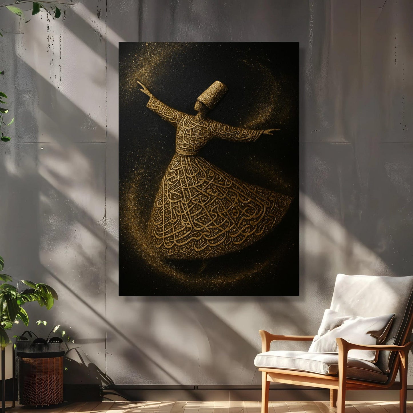 Sufi Spiritual Wall Art Golden Mystic Whirl Canvas