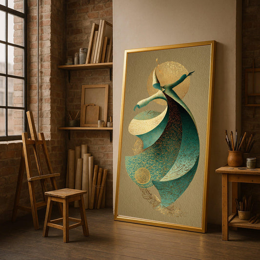 Whirling Sufi Dervish Canvas Wall Art, Mystical Dance Painting
