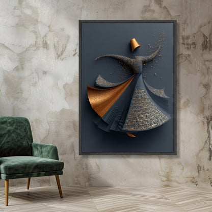 Whirling Dervish Dance Canvas, Arabic Calligraphy Wall Art, Spiritual Sufi Art