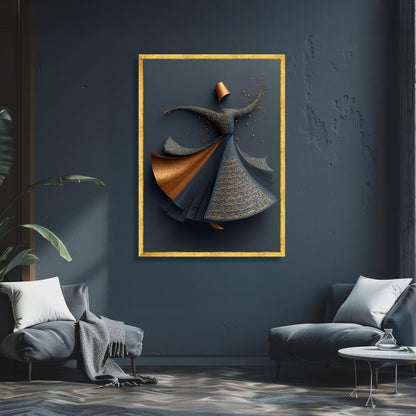 Whirling Dervish Dance Canvas, Arabic Calligraphy Wall Art, Spiritual Sufi Art