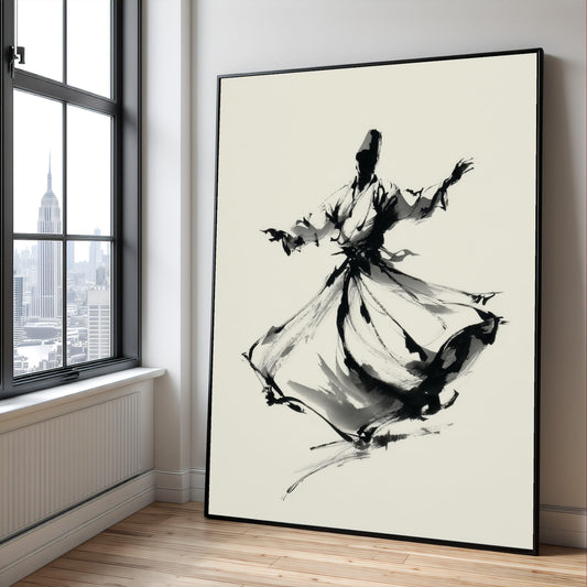 Black White Abstract Mystical Movement Painting