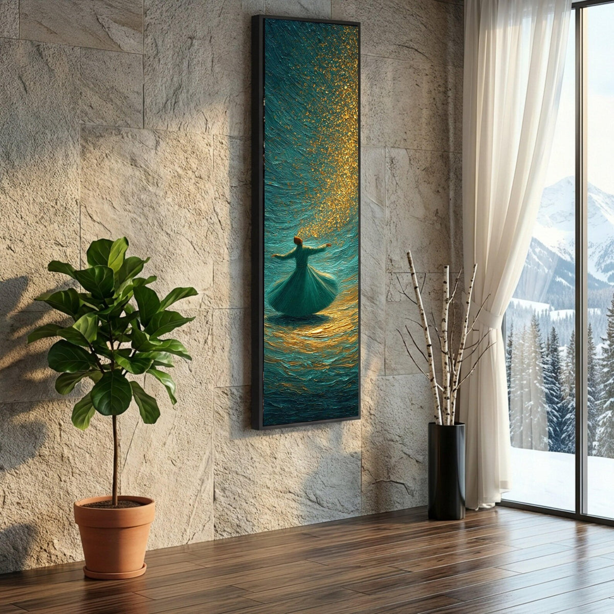 Long Narrow, Whirling Dervish Dance Canvas, Wall Art, Tall and Thin Canvas, Spiritual Movement Wall Art