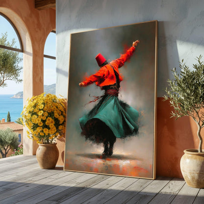 Whirling Dervish Dance Canvas, Traditional Sufi Art, Spiritual Movement Wall Art
