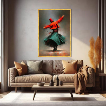Whirling Dervish Dance Canvas, Traditional Sufi Art, Spiritual Movement Wall Art