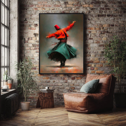 Whirling Dervish Dance Canvas, Traditional Sufi Art, Spiritual Movement Wall Art