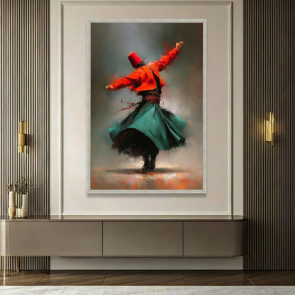 Whirling Dervish Dance Canvas, Traditional Sufi Art, Spiritual Movement Wall Art