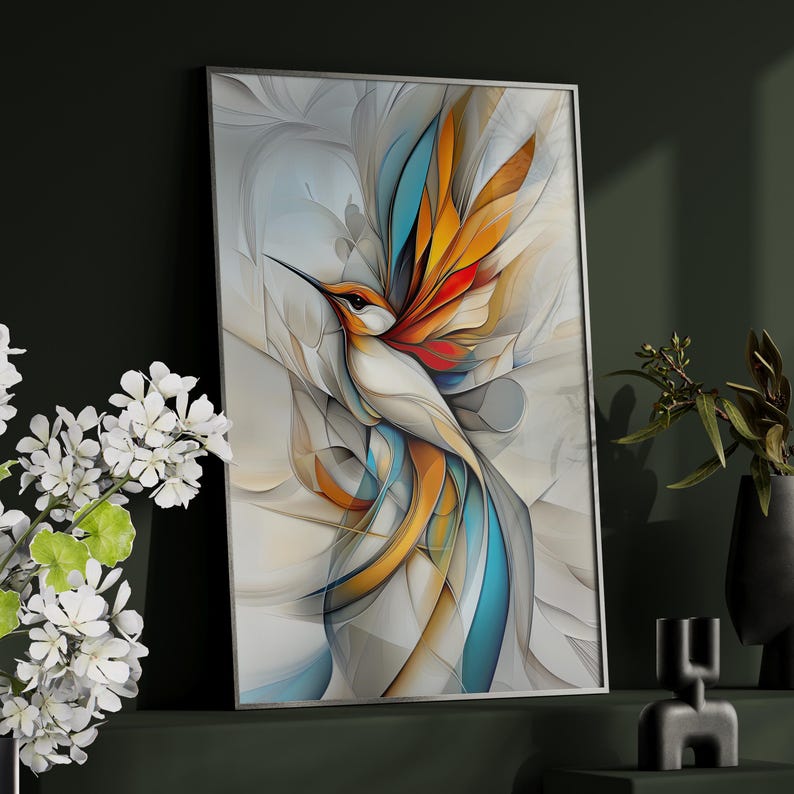 Colorful Abstract Hummingbird Wall Art