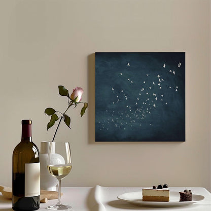 Flock of Flying Birds, Vintage Blue Birds Canvas Wall Art