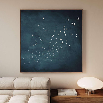 Flock of Flying Birds, Vintage Blue Birds Canvas Wall Art