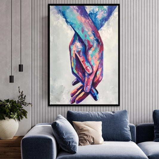 Colorful Holding Hands Canvas Printing, Abstract Love Wall Art