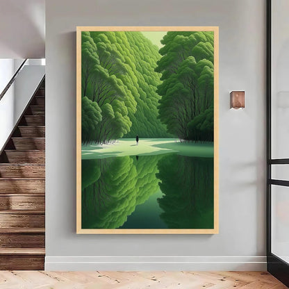 Tranquil Forest Green Trees Reflection Canvas Wall Art