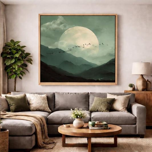 Giant Moon with flock of birds