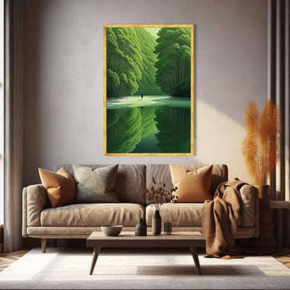 Tranquil Forest Green Trees Reflection Canvas Wall Art