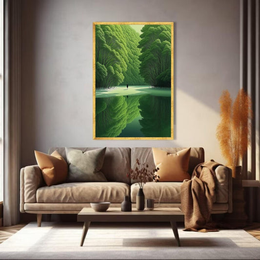 Tranquil Forest Green Trees Reflection Canvas Wall Art