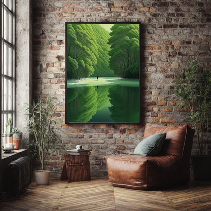 Tranquil Forest Green Trees Reflection Canvas Wall Art