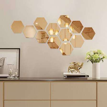 Golden HEXA Mirror Wall Art