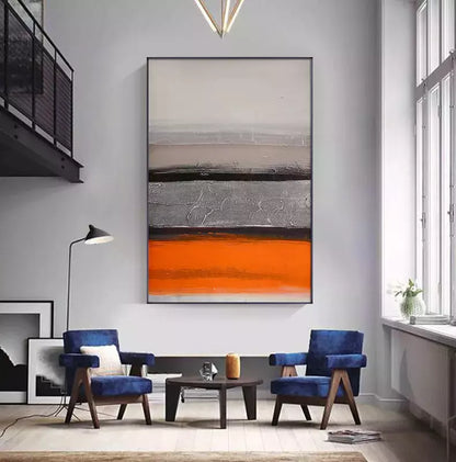 Orange and Gray Minimalist Abstract Painting