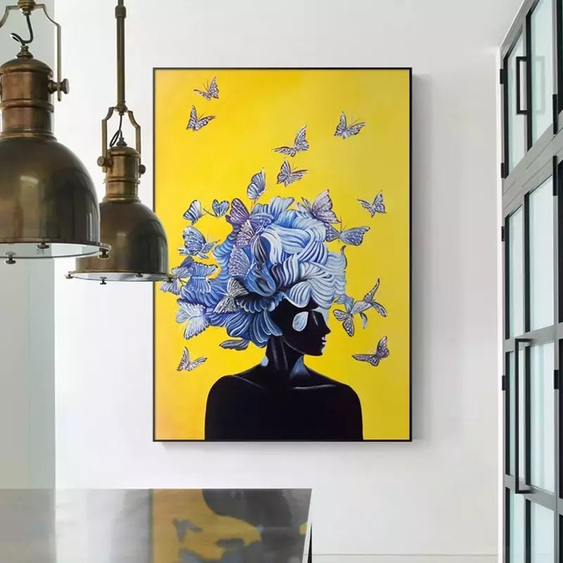 Blue Butterflies Frame with Yellow Background