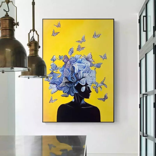 Blue Butterflies Frame with Yellow Background