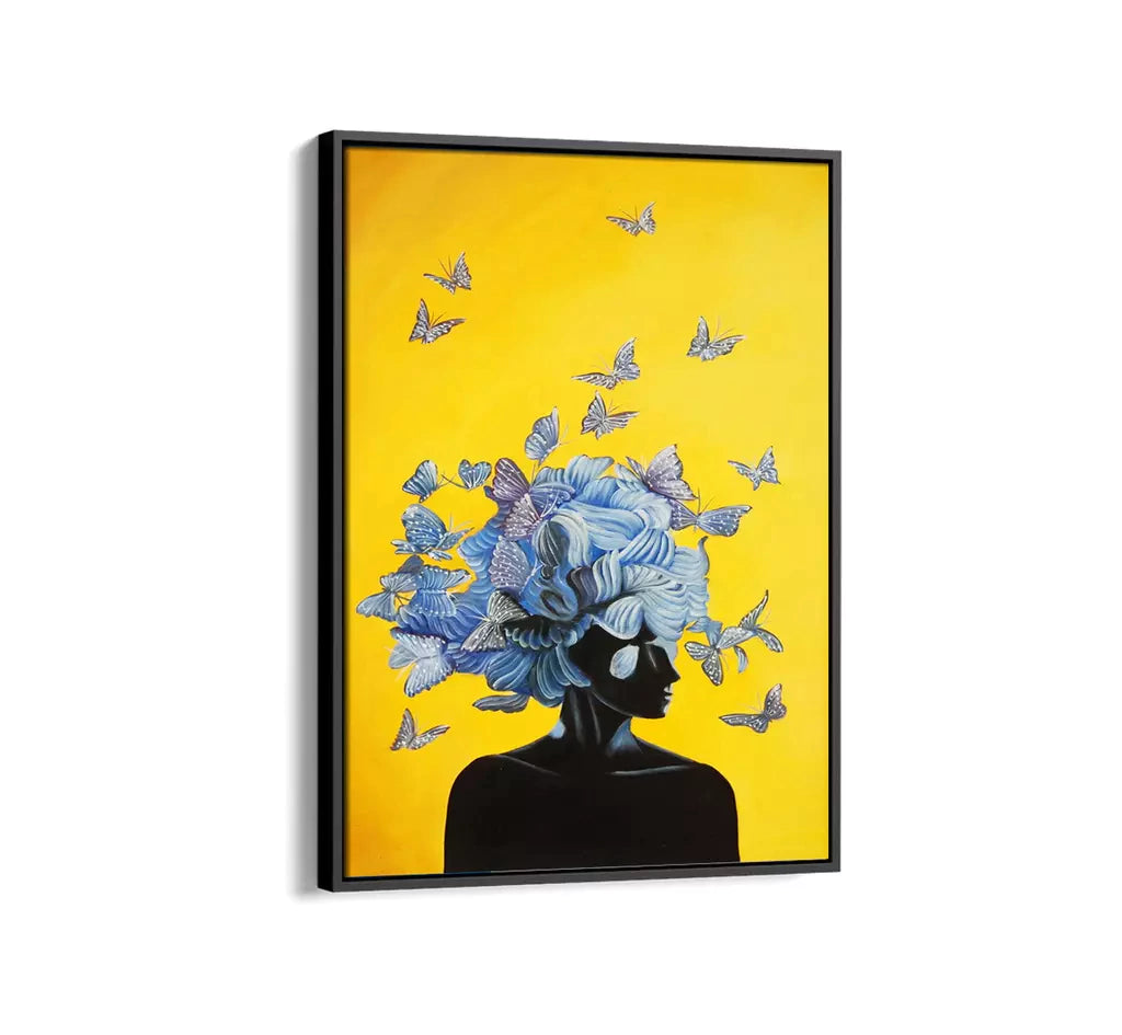 Blue Butterflies Frame with Yellow Background