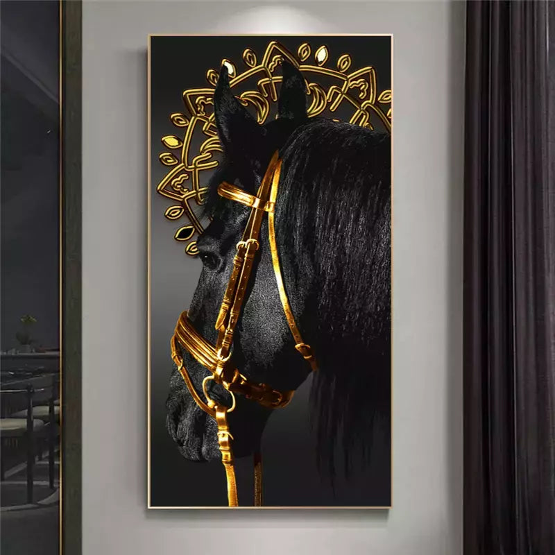 Black and Gold Horse Decorative Frame