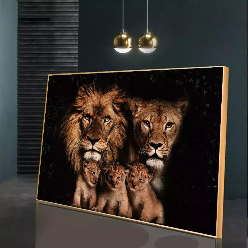 Decorative Frame Colorful Lion Family