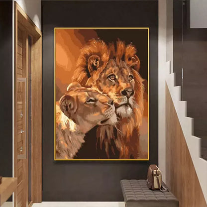 Decorative Painting of a Lion Couple