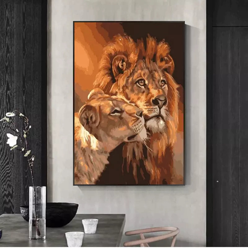 Decorative Painting of a Lion Couple