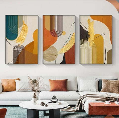 Abstract Paintings Orange Tones Trio