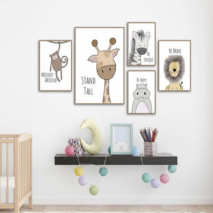 FIVE ANIMALS QUOTE ART – 5 PANEL SET – KIDS-QUOTE WALL ART
