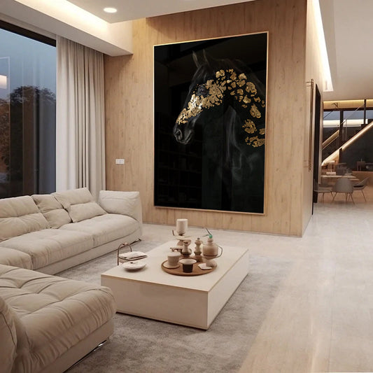 Horse Painting with Golden Leaves on the Face
